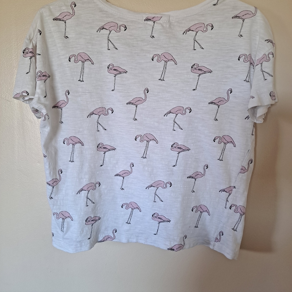 Forever 21 White Crop Top with Pink Flamingo Print - Picture 2 of 5